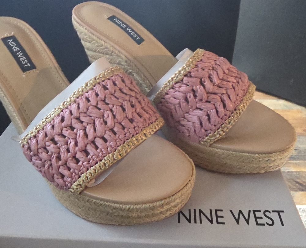Nine West Pink and Tan Woven Wedges